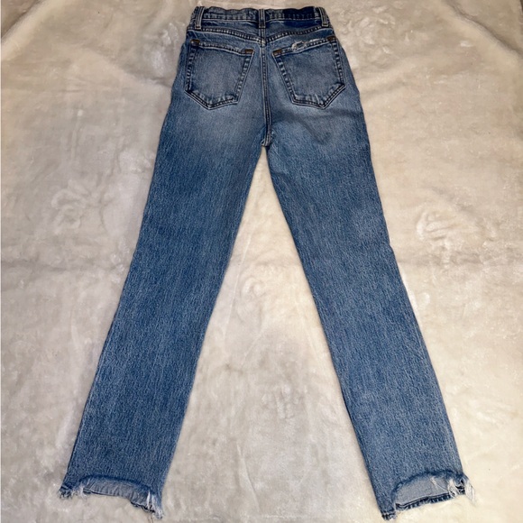 Abercrombie & Fitch High Rise Distressed Patch Straight Leg Denim Jeans Size 24 - Picture 6 of 13